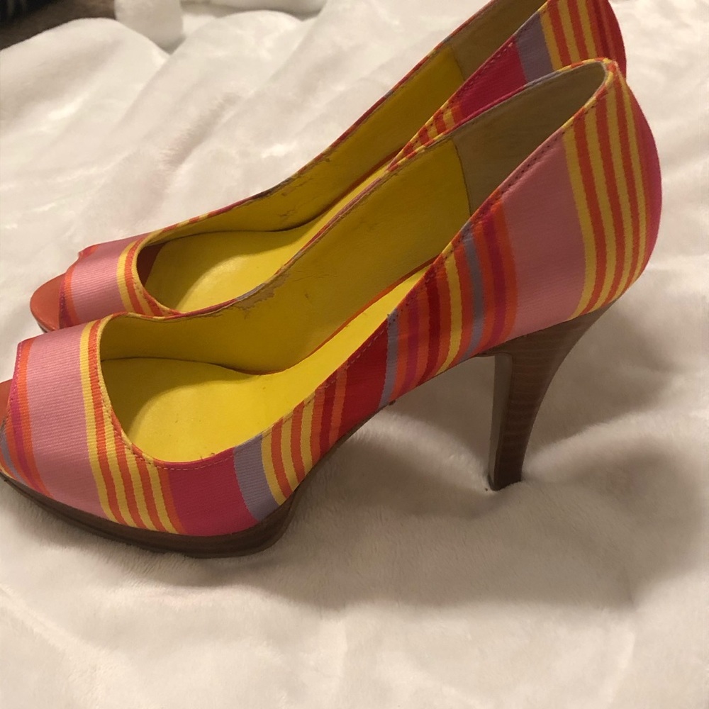 Nine West Pink and Yellow Striped Heels